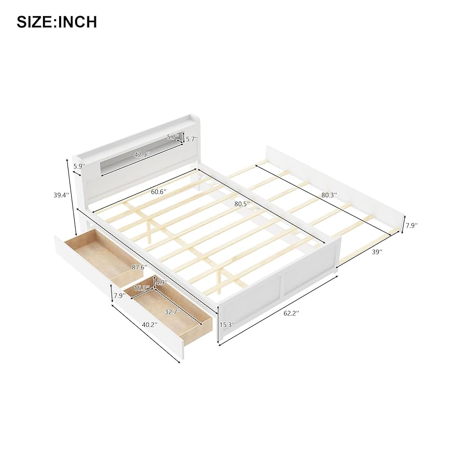 Amazon.com: Linique Queen Size Storage Platform Bed with LED
